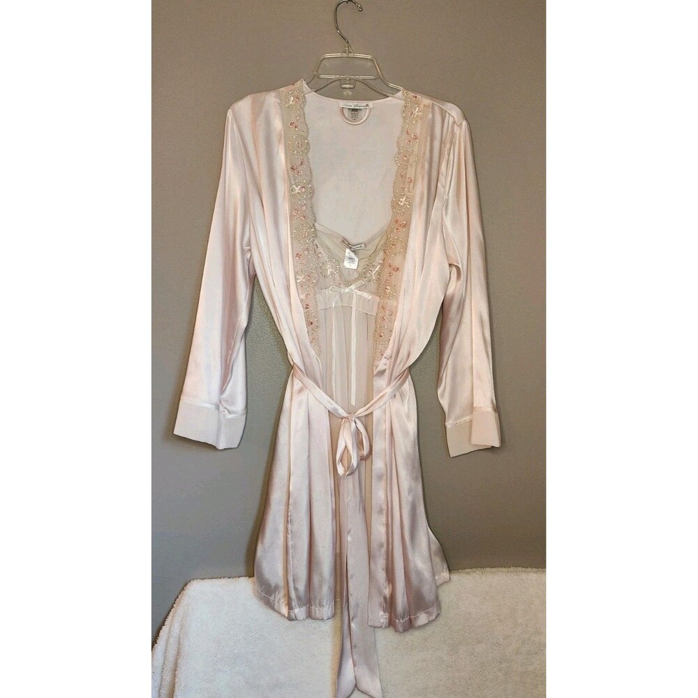 Vintage Blush Pink Linea Donatella Robe & Nightgown Set Size L/XL